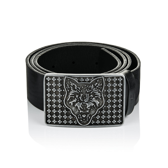 Surge Polonia Wolf Wall Emblem Leather Belt - Black